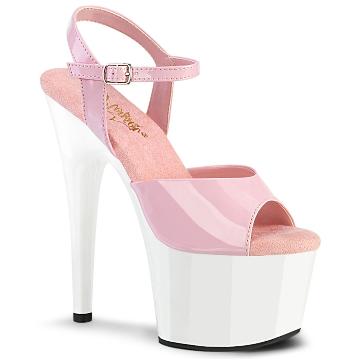 Pleaser ADORE-709 Baby Pink Pat 7 Inch (178mm) Heel, 2 3/4 Inch (70mm) Platform Ankle Strap Sandal