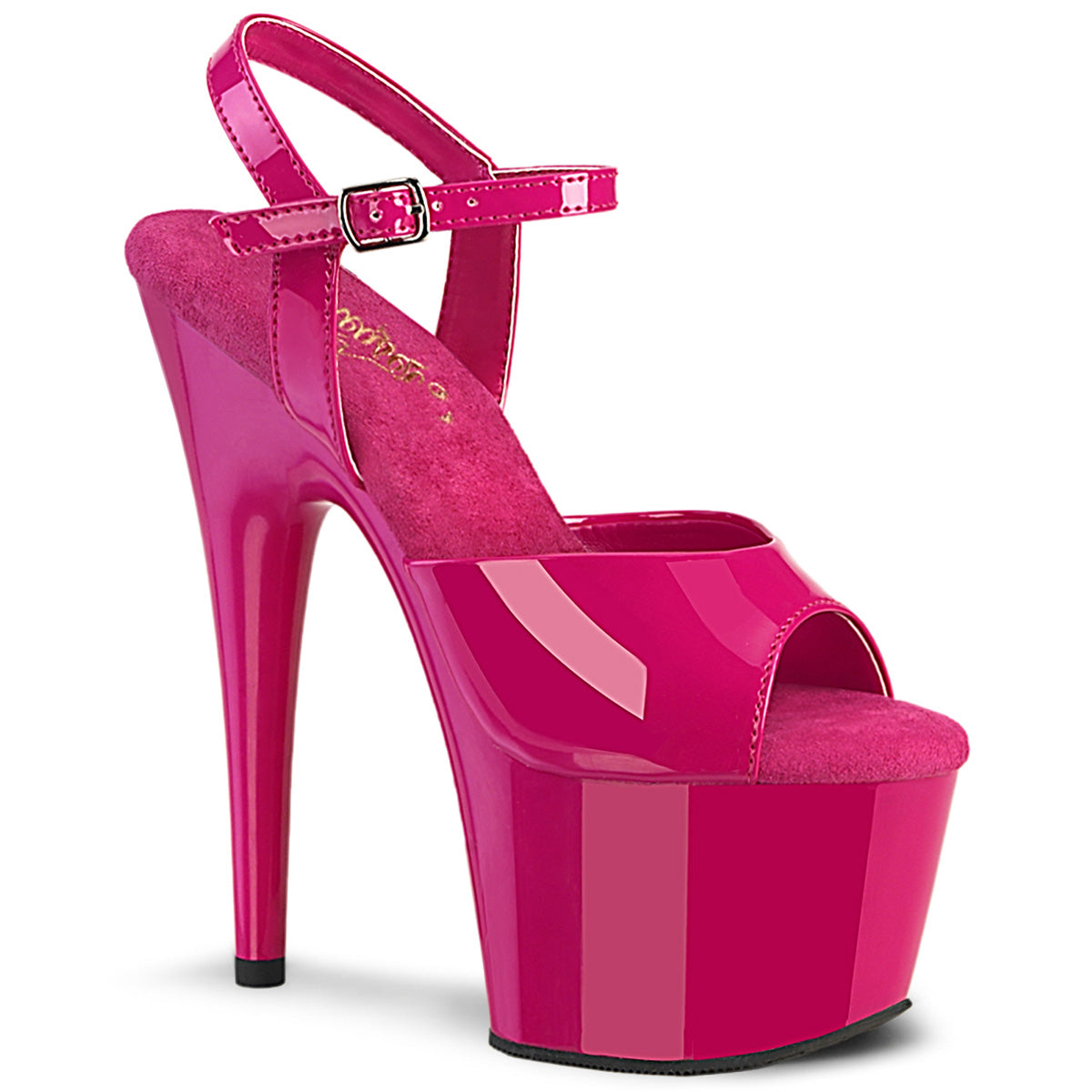 Pleaser ADORE-709 Hot Pink Pat 7 Inch (178mm) Heel, 2 3/4 Inch (70mm) Platform Ankle Strap Sandal