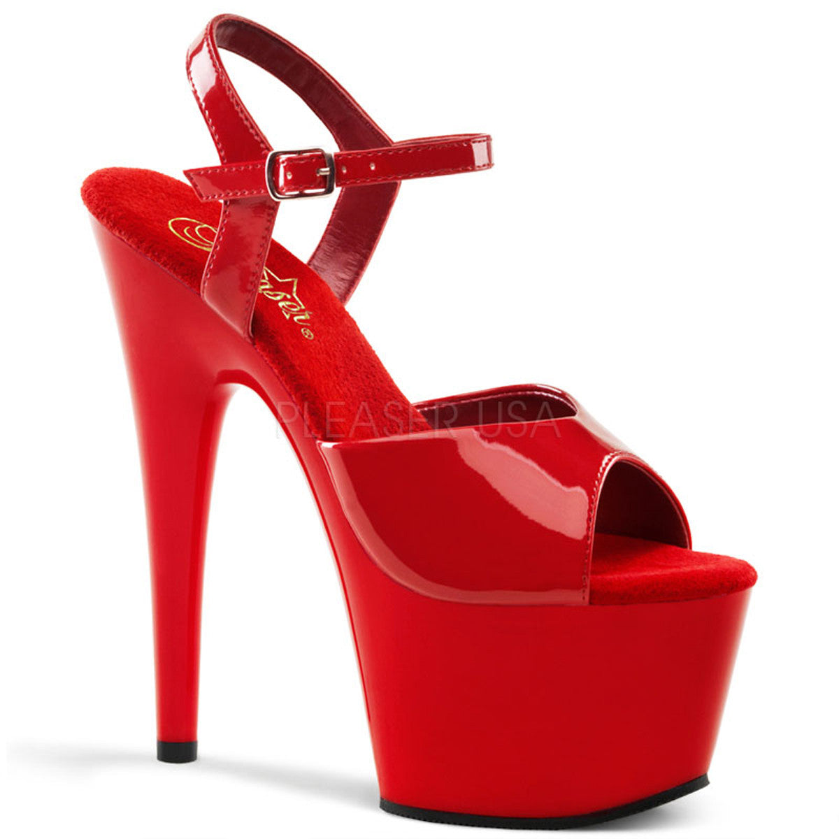 PLEASER ADORE-709 Red-Red Ankle Strap Sandals - Shoecup.com