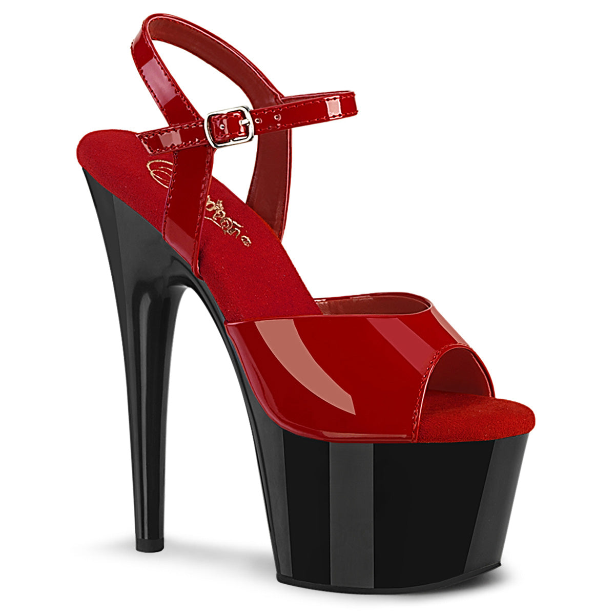 Pleaser ADORE-709 Red Pat 7 Inch (178mm) Heel, 2 3/4 Inch (70mm) Platform Ankle Strap Sandal