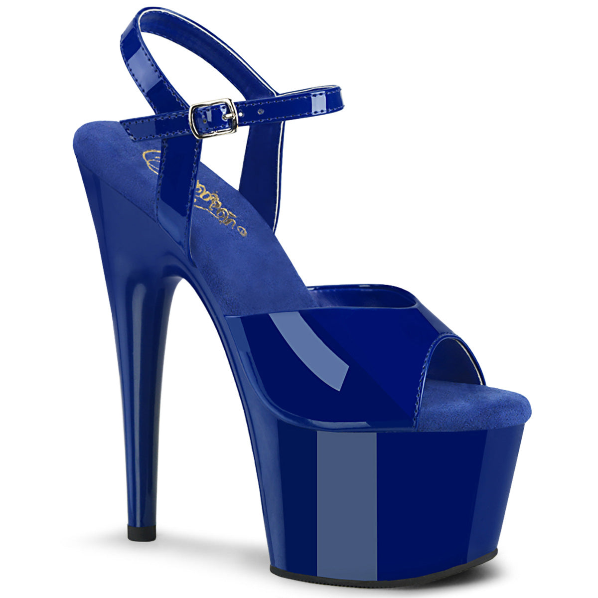 Pleaser ADORE-709 Royal Blue Pat 7 Inch (178mm) Heel, 2 3/4 Inch (70mm) Platform Ankle Strap Sandal