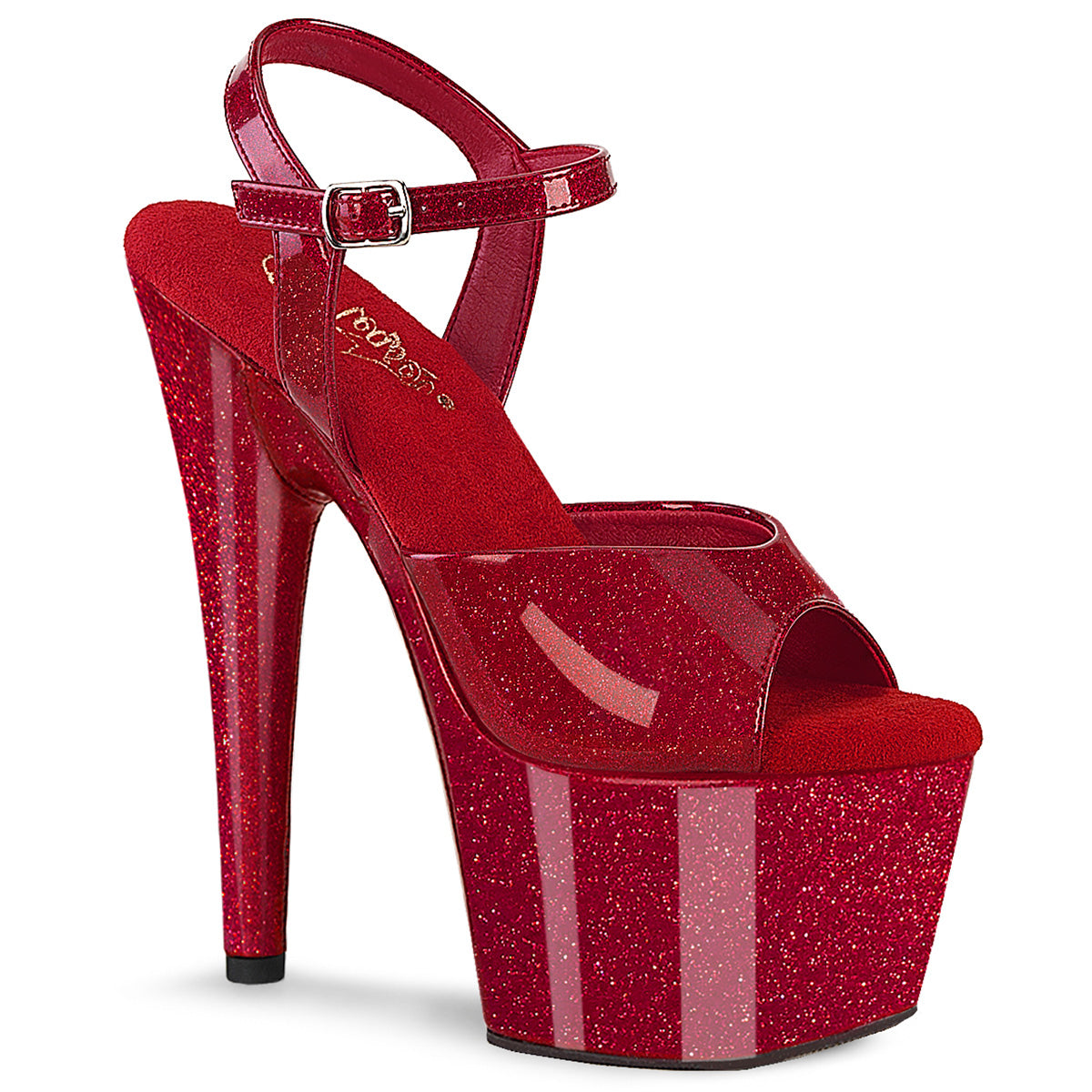 7 Inch Heel ADORE-709GP Ruby Red Glitter