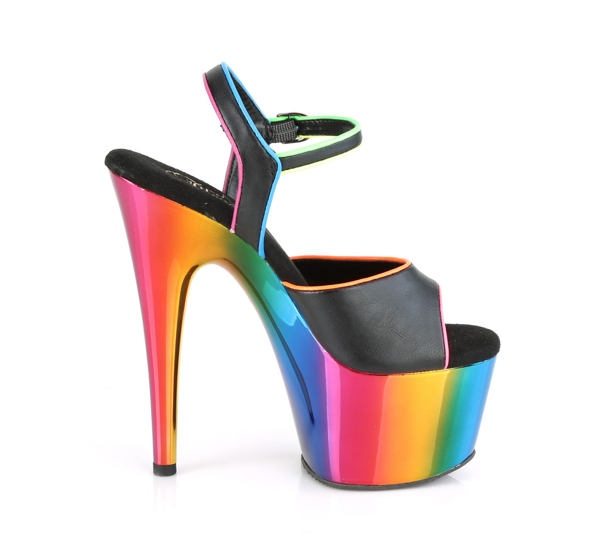 7 Inch Heel ADORE-709RC-02 Black Pu Rainbow Chrome