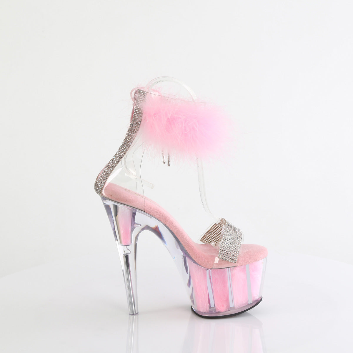 7 Inch Heel ADORE-727F Clear Baby Pink Fur