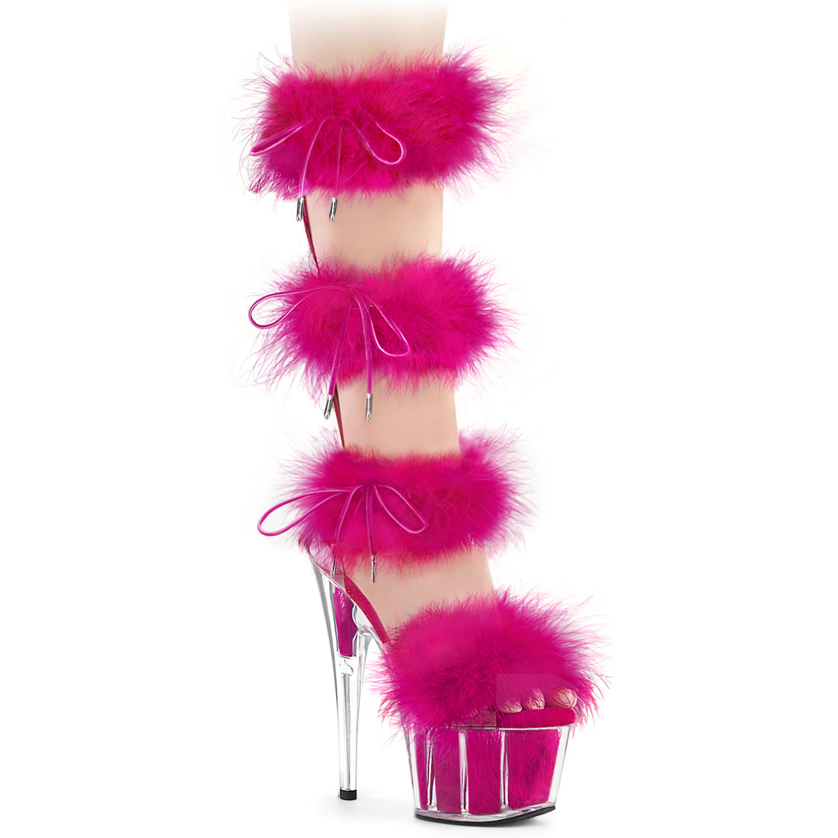 7 Inch Heel ADORE-728F Clear Hot Pink Fur