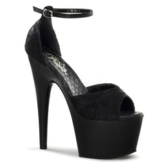 PLEASER ADORE-768 Black Satin-Black Lace-Black Ankle Strap Sandals - Shoecup.com - 1