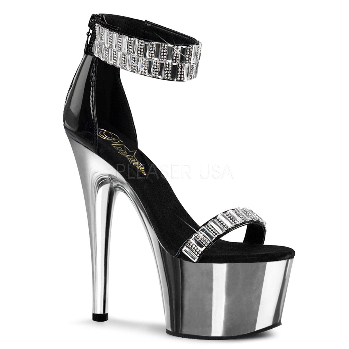 Pleaser ADORE-769RS Black Sandals With Silver Chrome Platform - Shoecup.com - 1