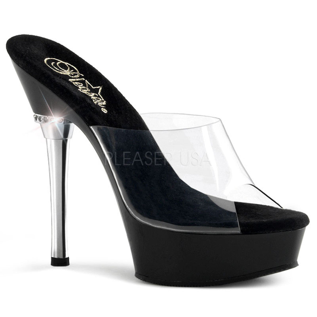 PLEASER ALLURE-601 Clear-Black Stiletto Sandals - Shoecup.com - 1