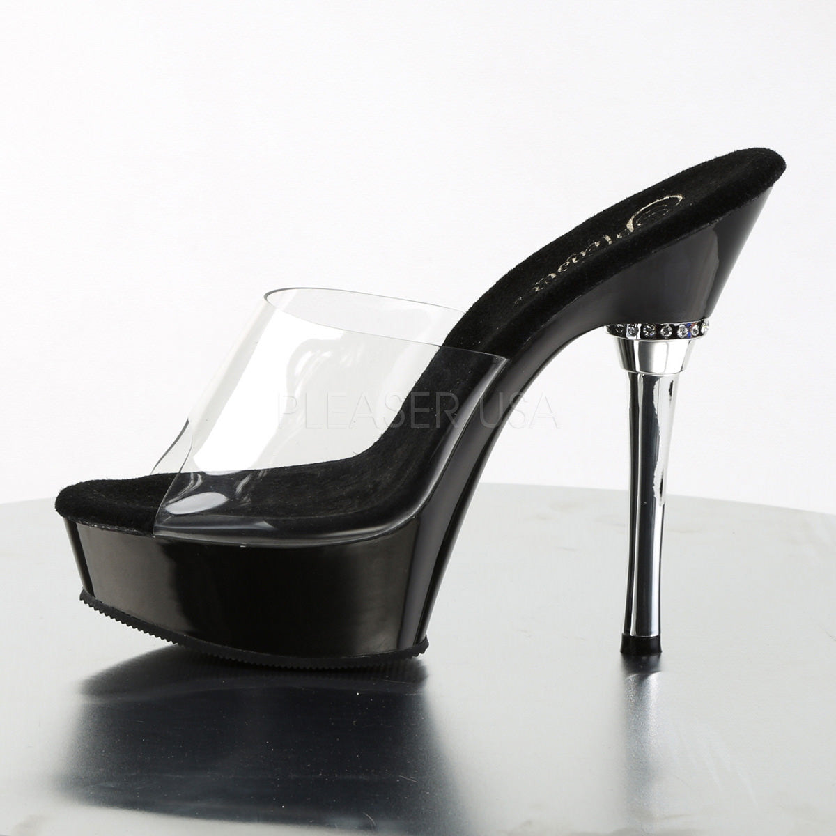 PLEASER ALLURE-601 Clear-Black Stiletto Sandals - Shoecup.com - 3