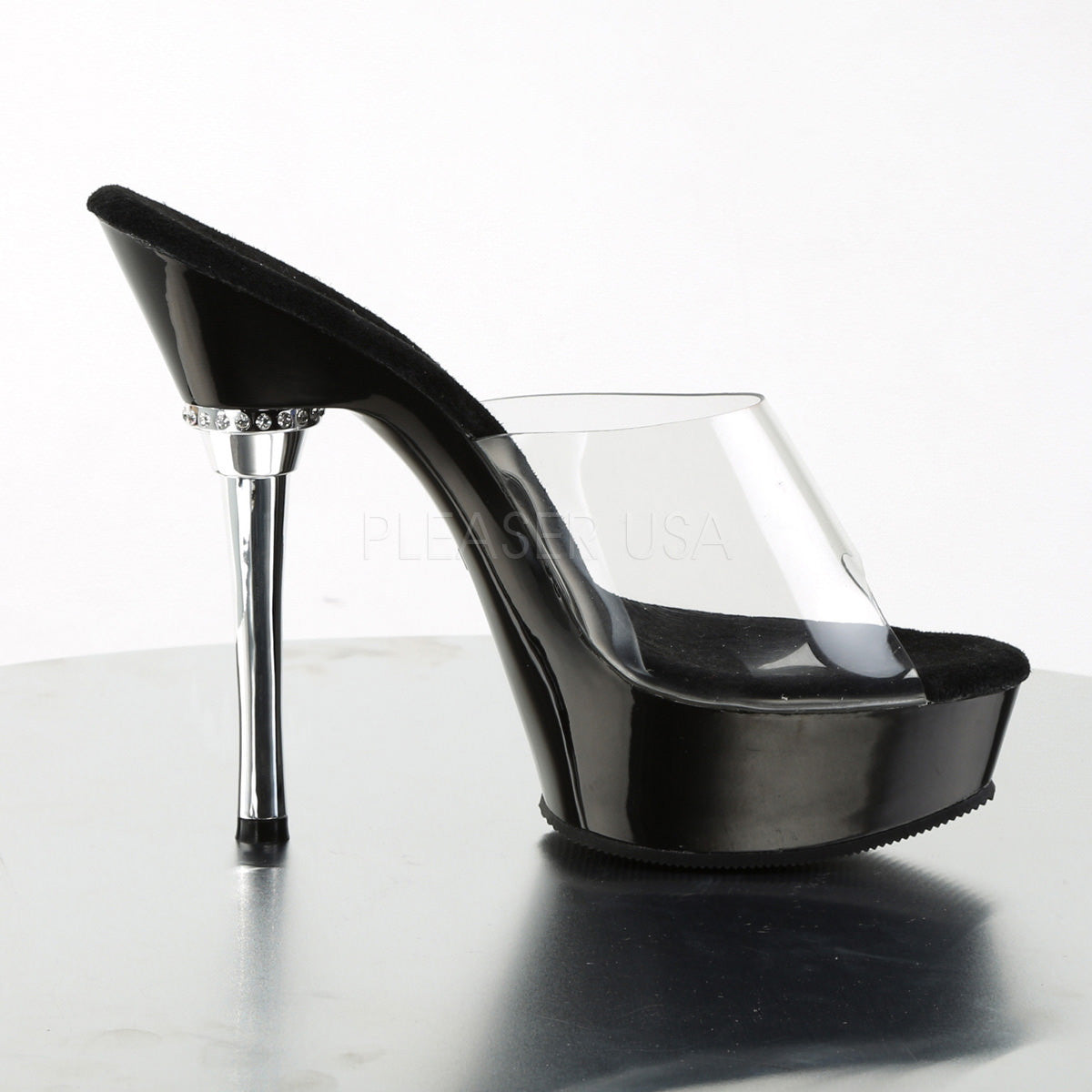 PLEASER ALLURE-601 Clear-Black Stiletto Sandals - Shoecup.com - 5