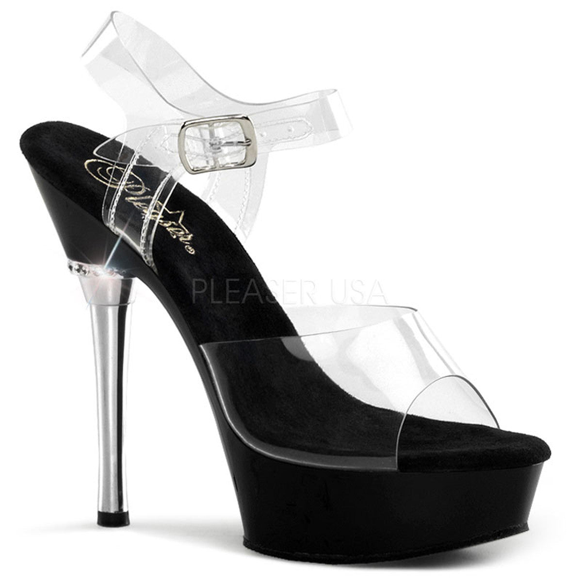 PLEASER ALLURE-608 Clear-Black Stiletto Sandals - Shoecup.com - 1