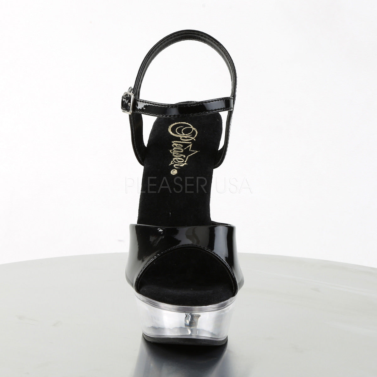 PLEASER ALLURE-609 Black Pat-Clear Stiletto Sandals - Shoecup.com - 2