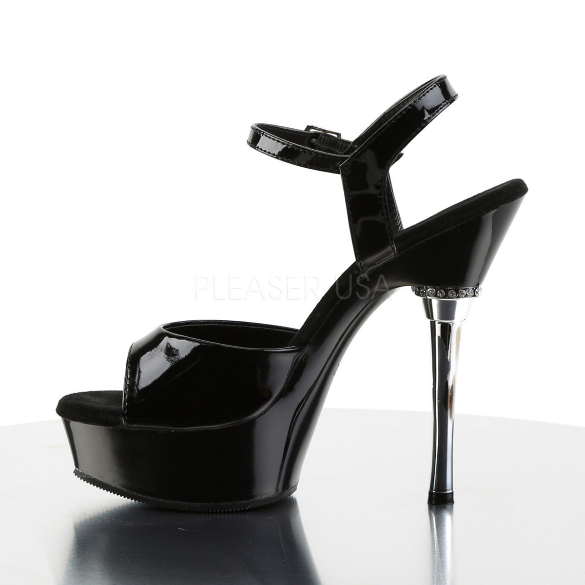 PLEASER ALLURE-609 Black Pat Stiletto Sandals - Shoecup.com - 3