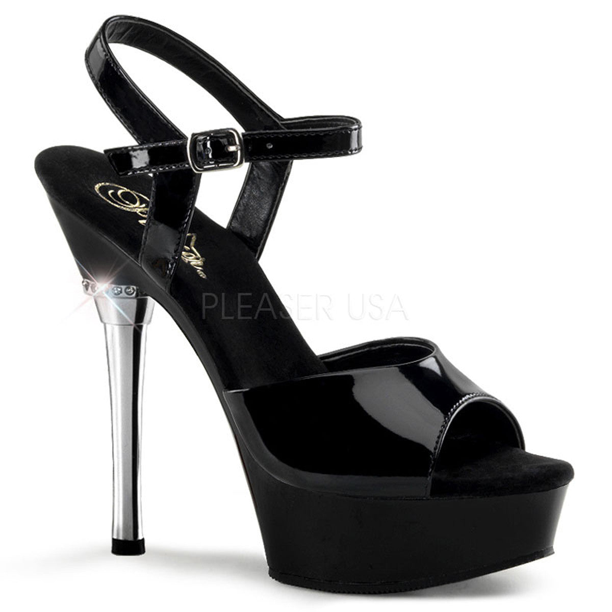 PLEASER ALLURE-609 Black Pat Stiletto Sandals - Shoecup.com - 1