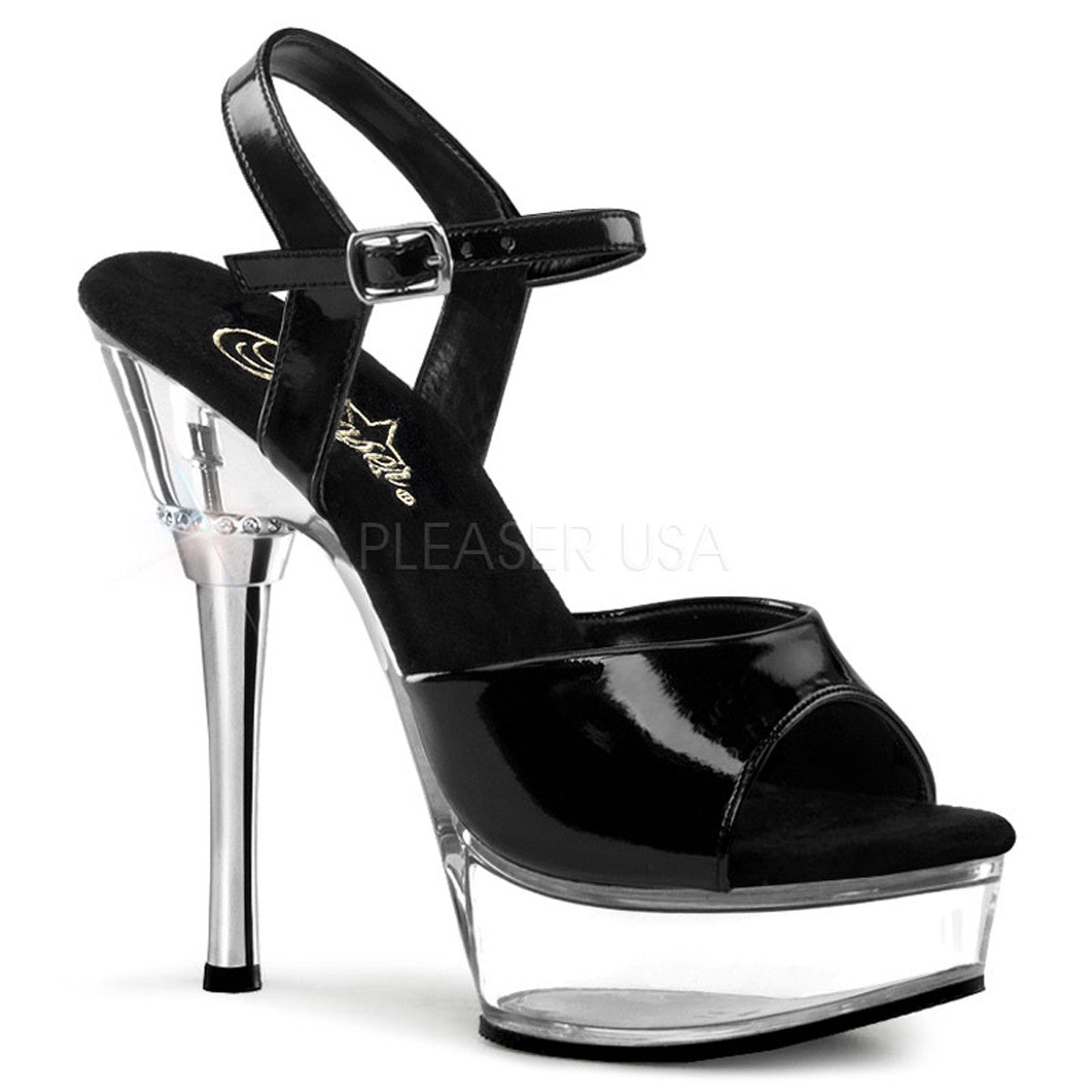 PLEASER ALLURE-609 Black Pat-Clear Stiletto Sandals - Shoecup.com - 1