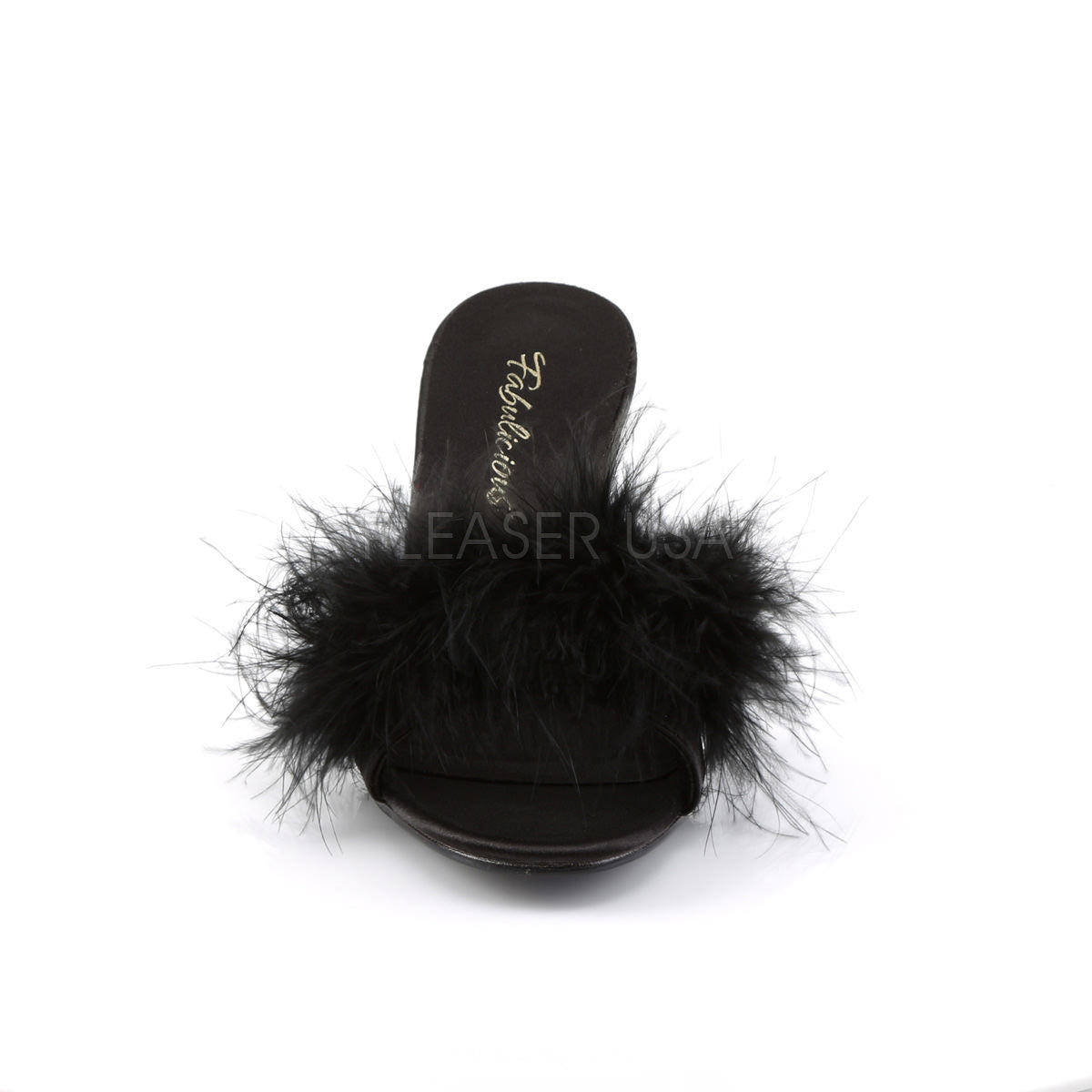 FABULICIOUS AMOUR-03 Black Satin-Fur Classic Slippers - Shoecup.com - 2