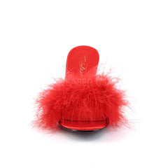 FABULICIOUS AMOUR-03 Red Satin-Fur Classic Slippers - Shoecup.com - 2