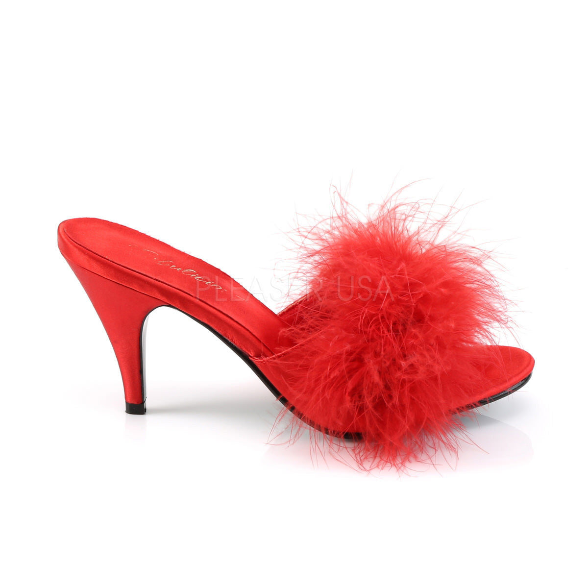 FABULICIOUS AMOUR-03 Red Satin-Fur Classic Slippers - Shoecup.com - 5
