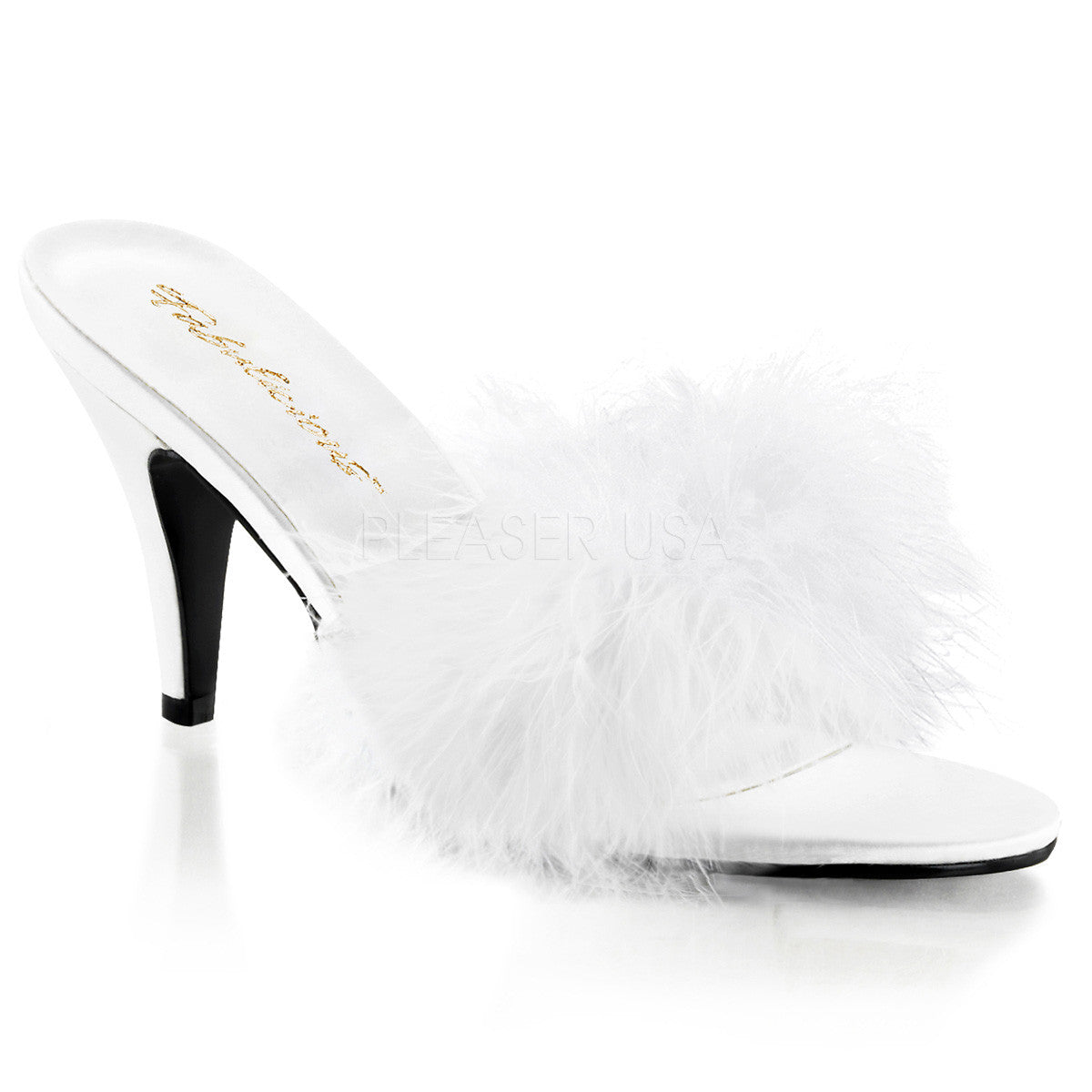 FABULICIOUS AMOUR-03 Wht Satin-Fur Classic Slippers - Shoecup.com - 1