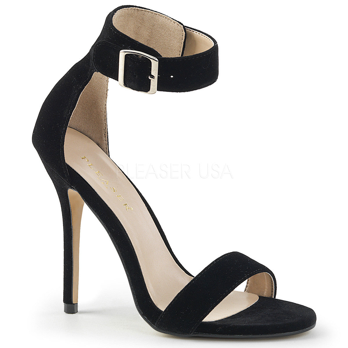 5" Heel AMUSE-10 Black Velvet Ankle Strap Sandal