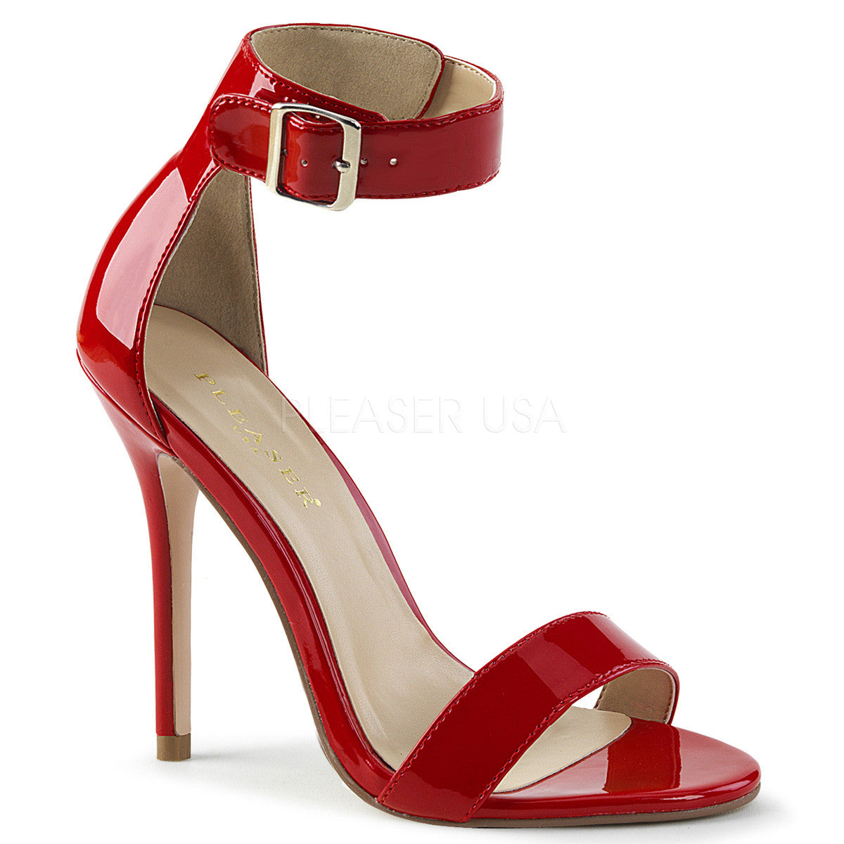 5" Heel AMUSE-10 Red Ankle Strap Sandal