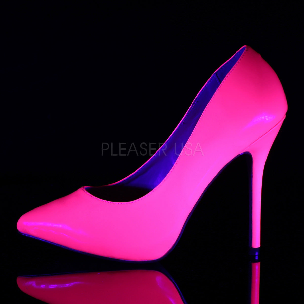 PLEASER AMUSE-20 Neon Fuchsia Pat Pumps - Shoecup.com - 3