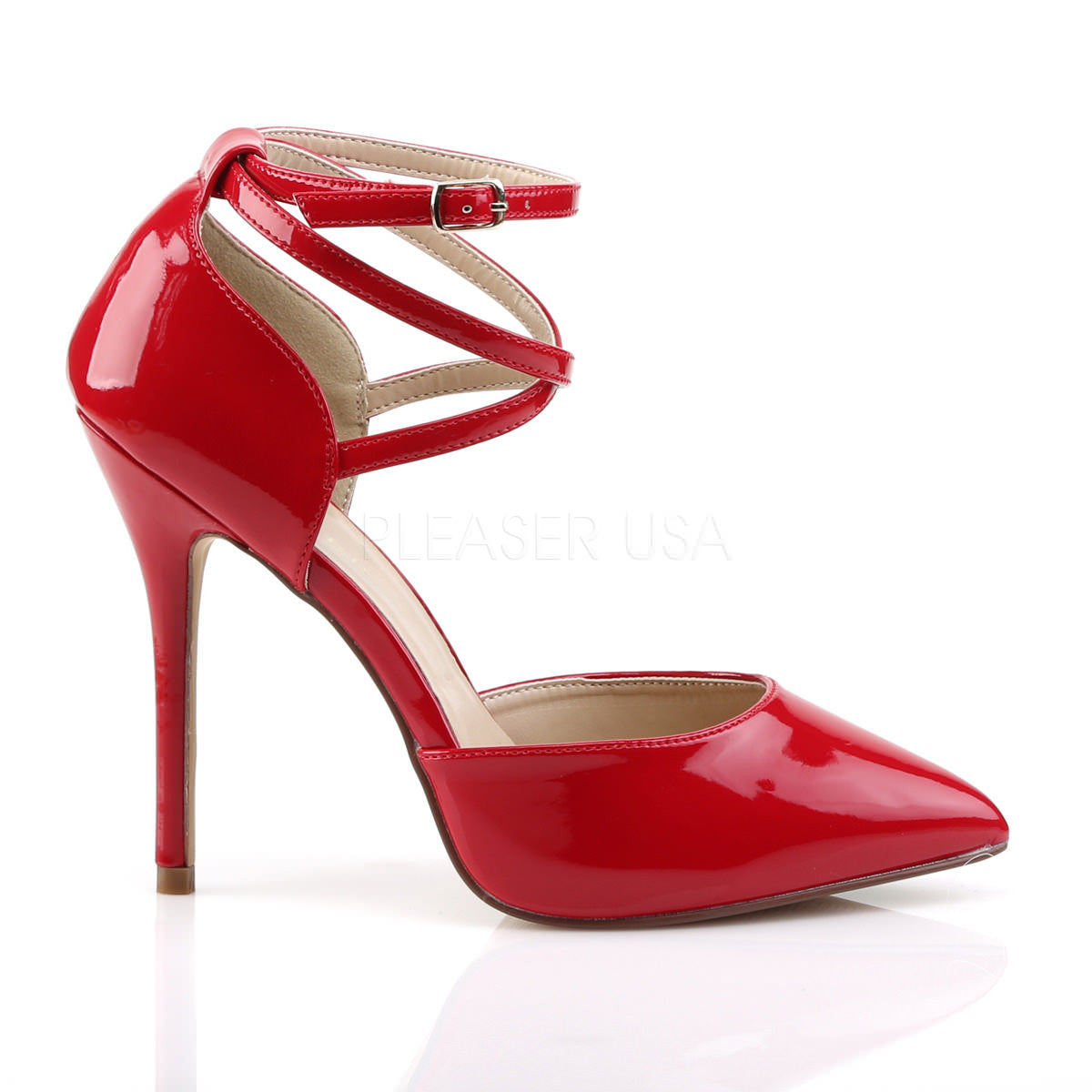 PLEASER AMUSE-25 Red Pat D'Orsay Pumps