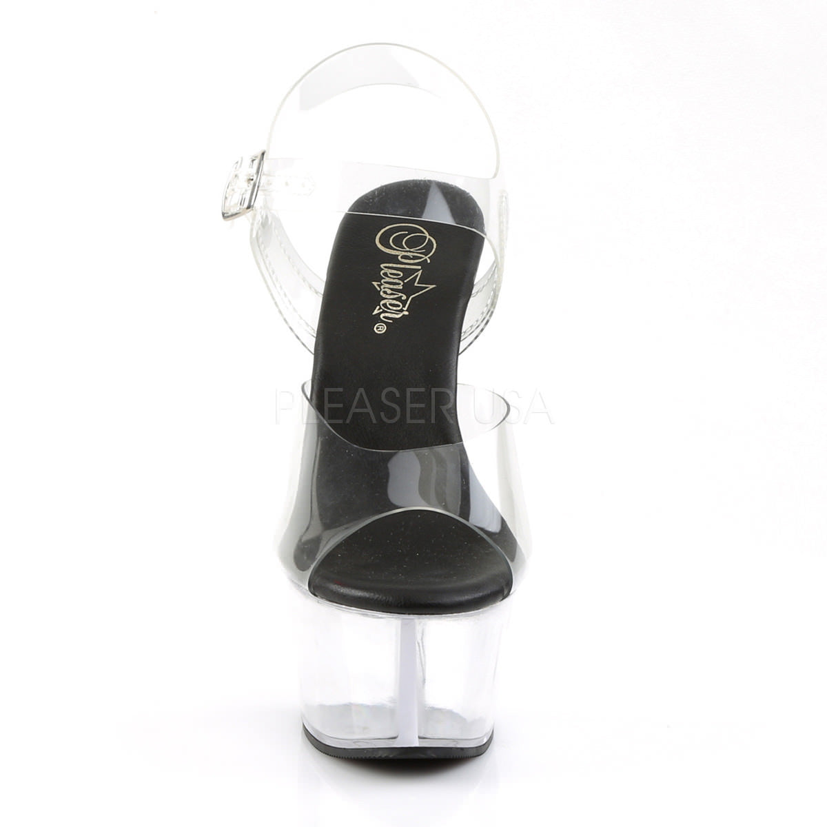 Pleaser ASPIRE-608 Clear-Black Ankle Strap Sandals With Clear Platform - Shoecup.com - 2