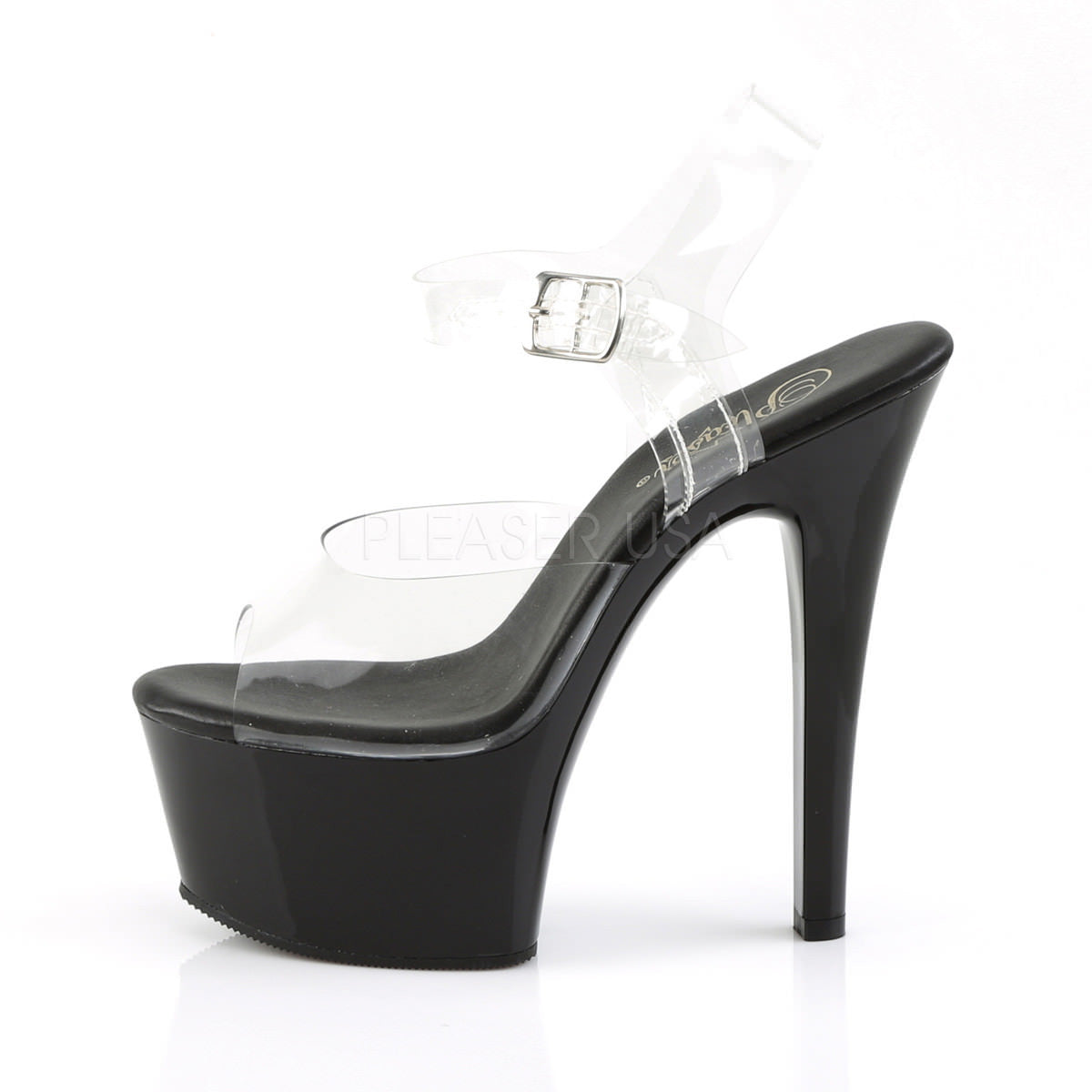 Pleaser ASPIRE-608 Clear Ankle Strap Sandals With Black Platform - Shoecup.com - 3
