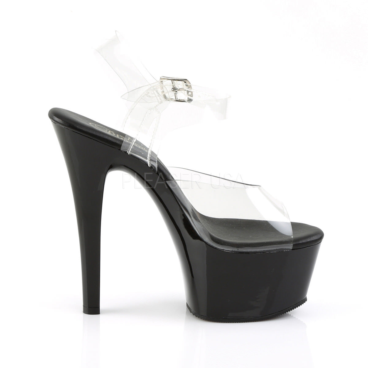 Pleaser ASPIRE-608 Clear Ankle Strap Sandals With Black Platform - Shoecup.com - 5