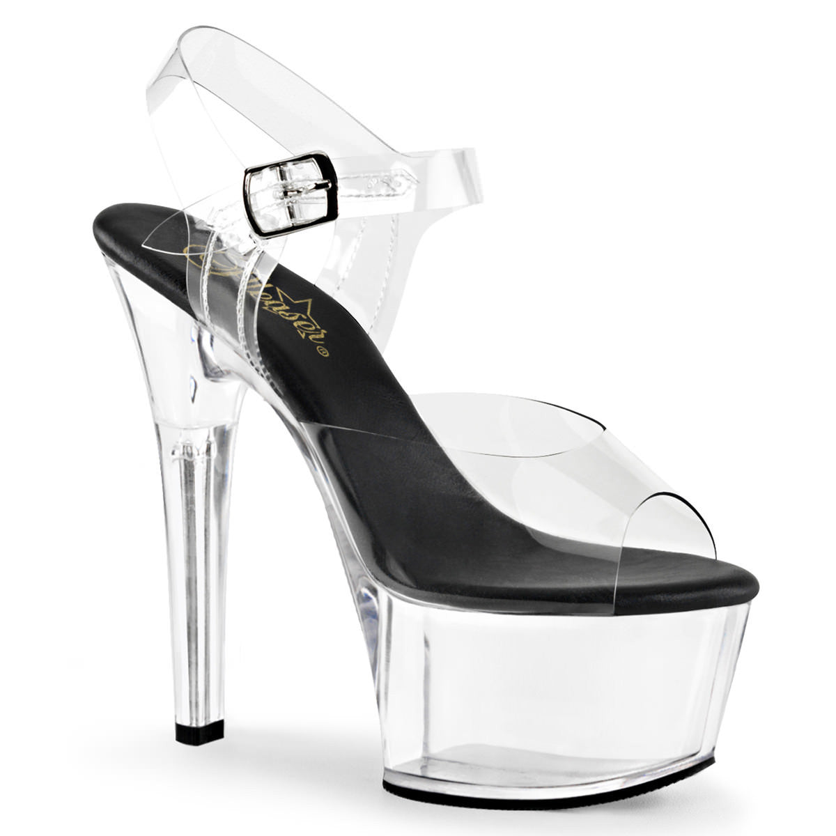 Pleaser ASPIRE-608 Clear-Black Ankle Strap Sandals With Clear Platform - Shoecup.com - 1
