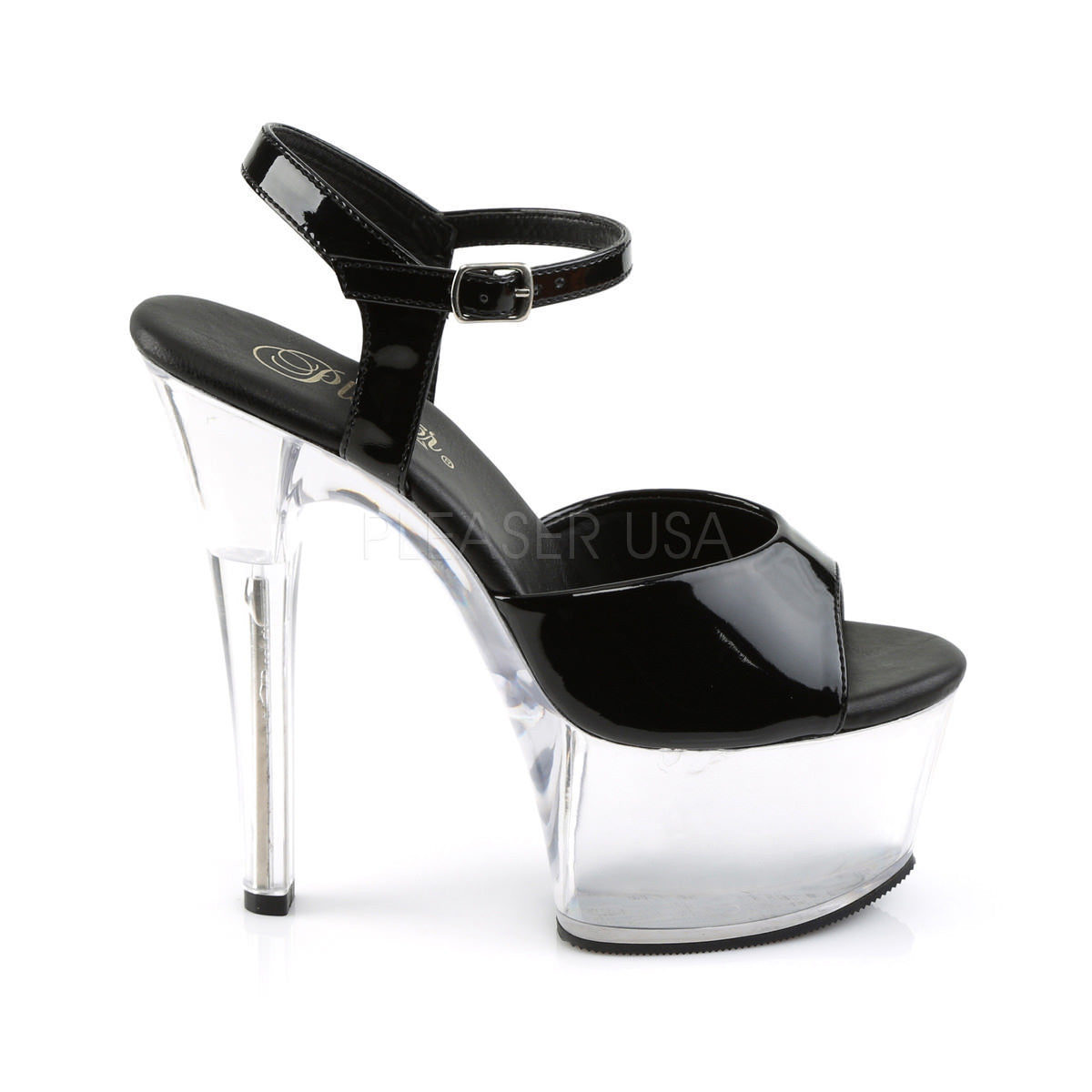 Pleaser ASPIRE-609 Black Ankle Strap Sandals With Clear Platform - Shoecup.com - 8