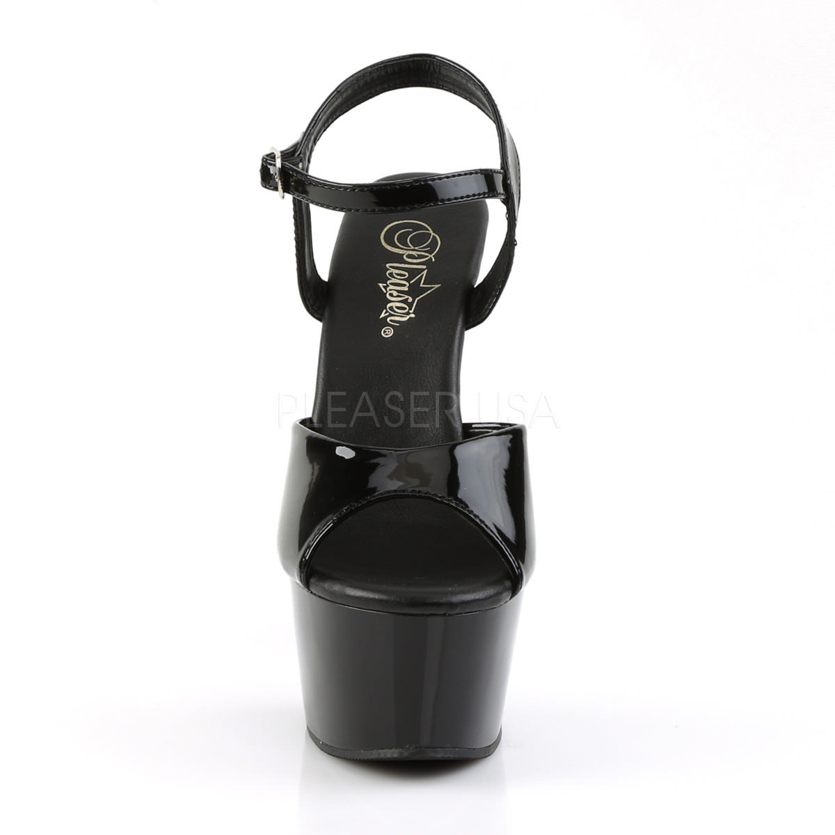 Pleaser ASPIRE-609 Black Ankle Strap Sandals With Black Platform - Shoecup.com - 2