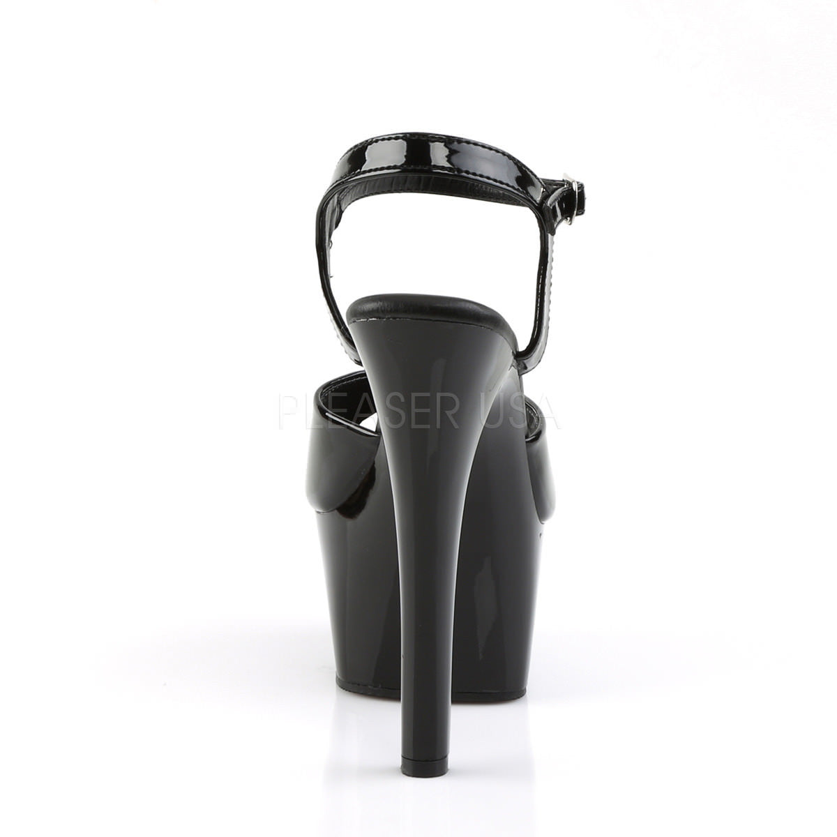 Pleaser ASPIRE-609 Black Ankle Strap Sandals With Black Platform - Shoecup.com - 7