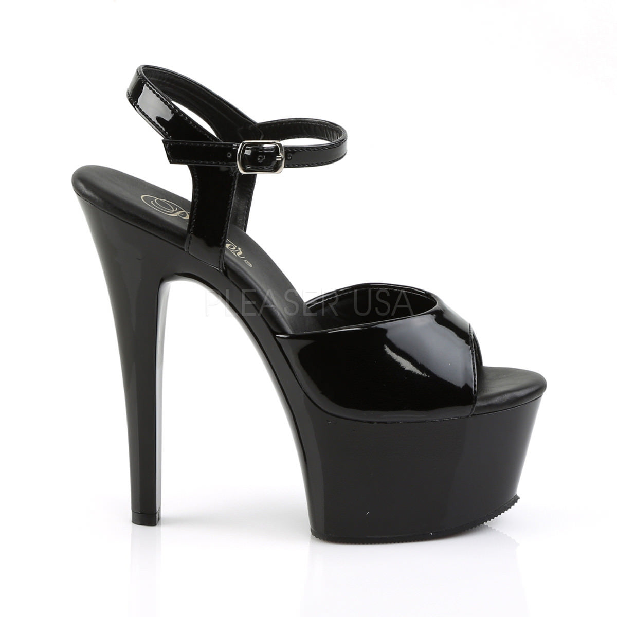 Pleaser ASPIRE-609 Black Ankle Strap Sandals With Black Platform - Shoecup.com - 8