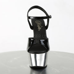Pleaser ASPIRE-609 Black Ankle Strap Sandals With Silver Chrome Platform - Shoecup.com - 2