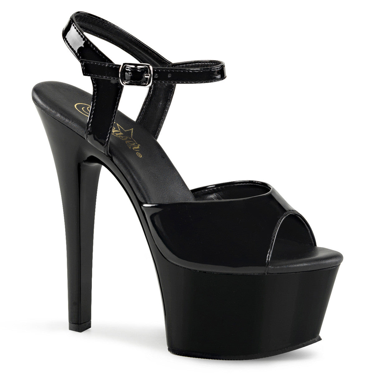 Pleaser ASPIRE-609 Black Ankle Strap Sandals With Black Platform - Shoecup.com - 1
