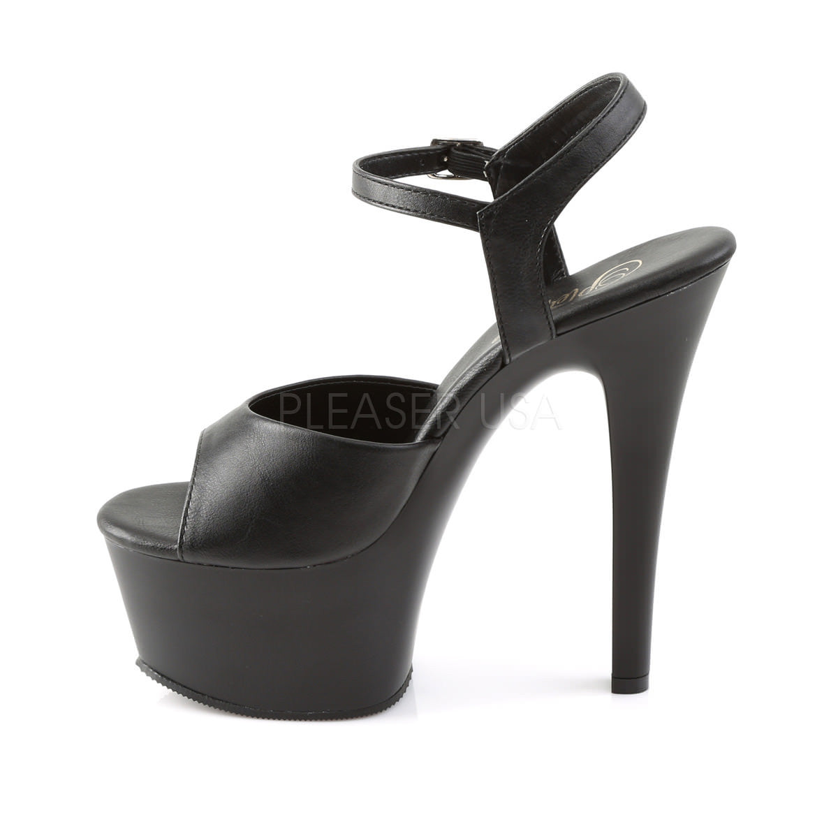 Pleaser ASPIRE-609 Black Faux Leather Ankle Strap Sandals With Black Matte Platform - Shoecup.com - 3