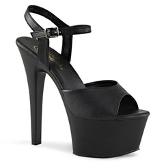 Pleaser ASPIRE-609 Black Faux Leather Ankle Strap Sandals With Black Matte Platform - Shoecup.com - 1
