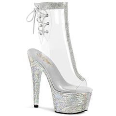 Pleaser BEJEWELED-1018C-2RS Clear-Silver Rhinestone 7 Inch Heel, 2 3/4 Inch Platform Open Toe/Heel Ankle Boot With Rhinestone