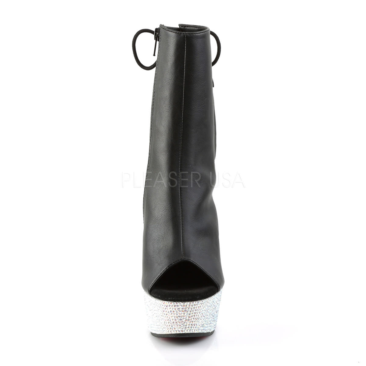 Pleaser BEJEWELED-1018DM-6 Black Faux Leather Ankle Boots With Silver Multi Rhinestone Platform - Shoecup.com - 2