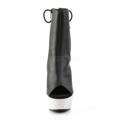 Pleaser BEJEWELED-1018DM-6 Black Faux Leather Ankle Boots With Silver Multi Rhinestone Platform - Shoecup.com - 2