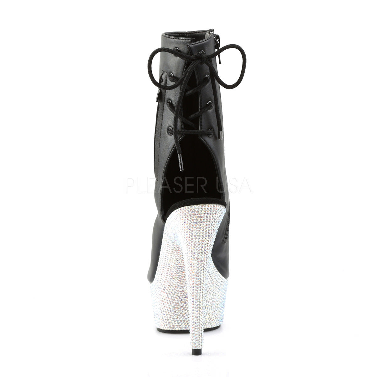 Pleaser BEJEWELED-1018DM-6 Black Faux Leather Ankle Boots With Silver Multi Rhinestone Platform - Shoecup.com - 4