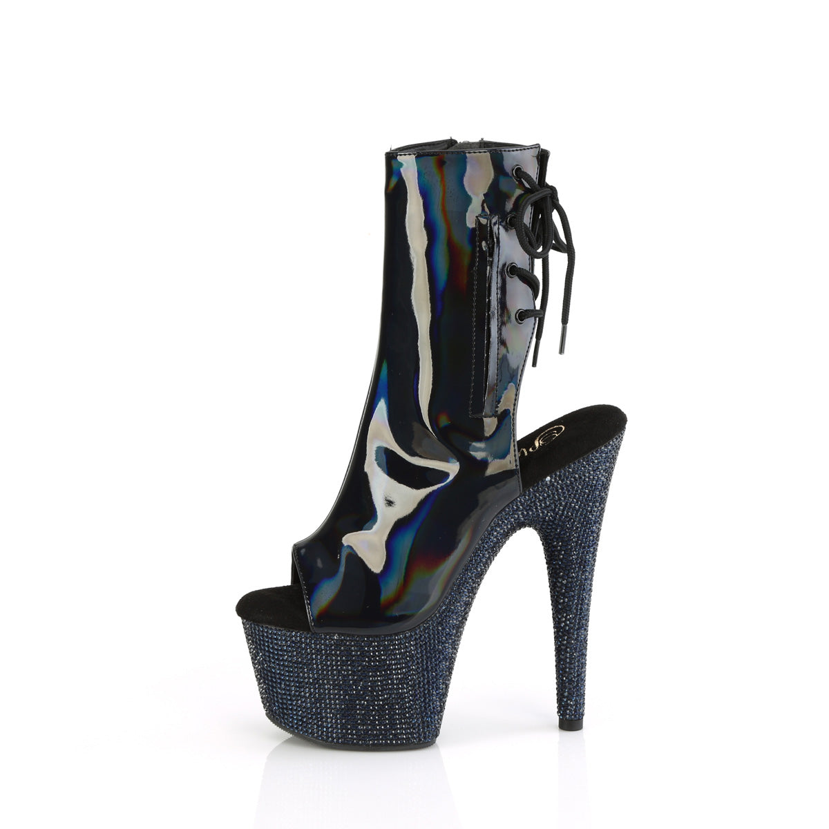 7 Inch Heel BEJEWELED-1018DM-7 Black Holo Patent