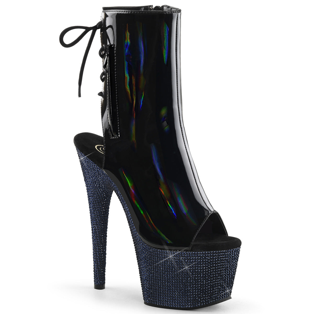 7 Inch Heel BEJEWELED-1018DM-7 Black Holo Patent