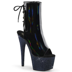 7 Inch Heel BEJEWELED-1018DM-7 Black Holo Patent