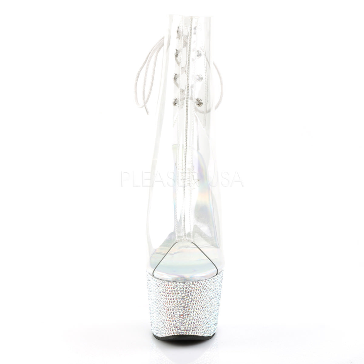 Pleaser BEJEWELED-1018DM-7 Clear Ankle Boots With Silver Multi Rhinest ...