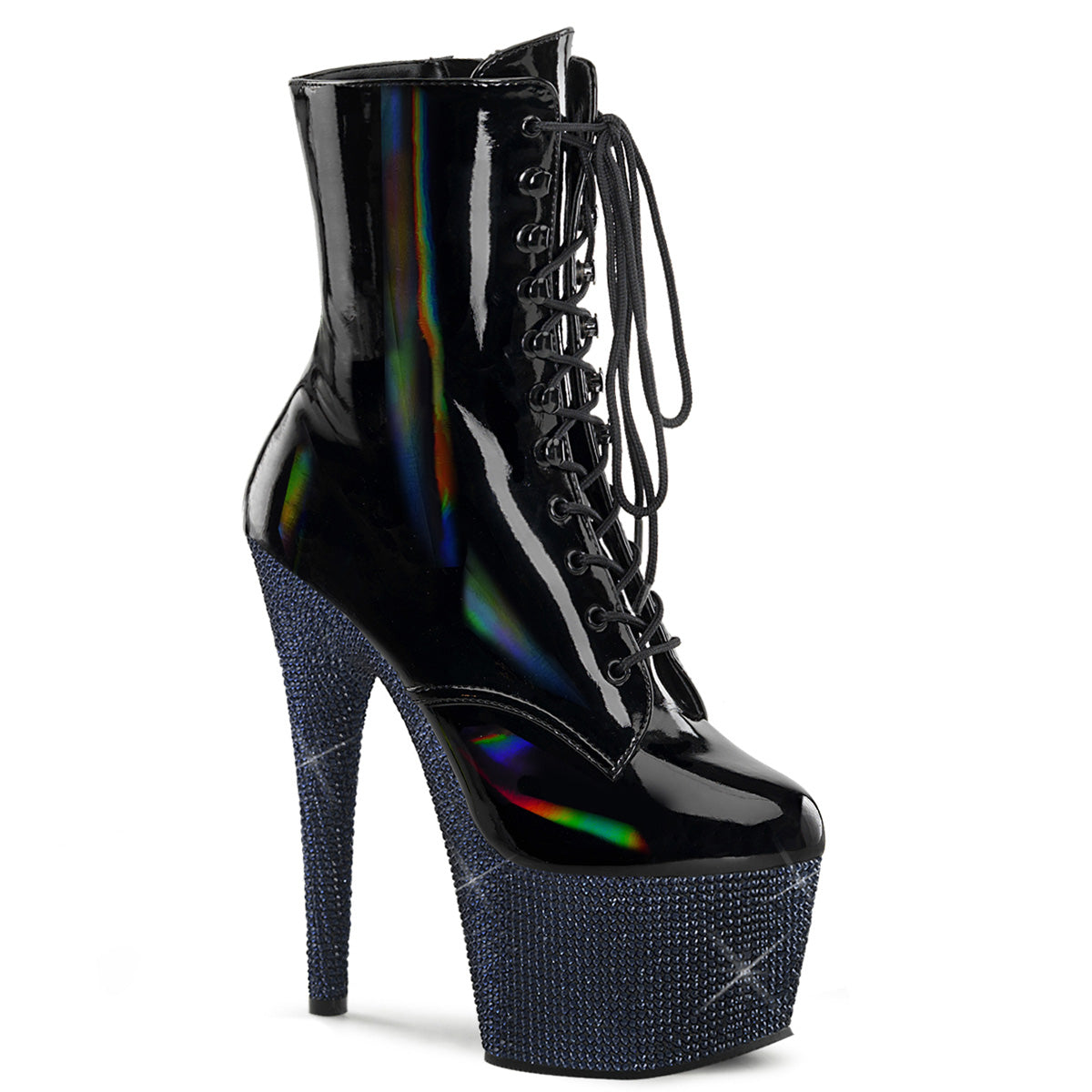 7 Inch Heel BEJEWELED-1020-7 Black Holo Patent