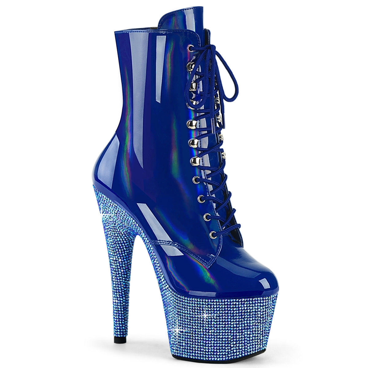 7 Inch Heel BEJEWELED-1020-7 Blue Holo Patent