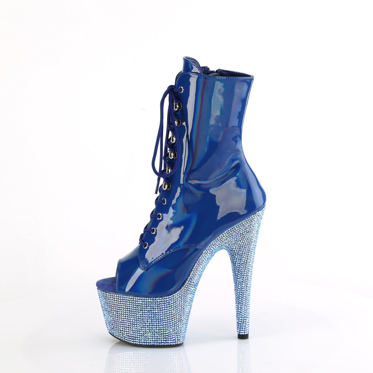 7 Inch Heel BEJEWELED-1021-7 Blue Holo Patent